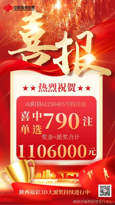 商洛市山阳县彩民守中3D游戏110.6万元